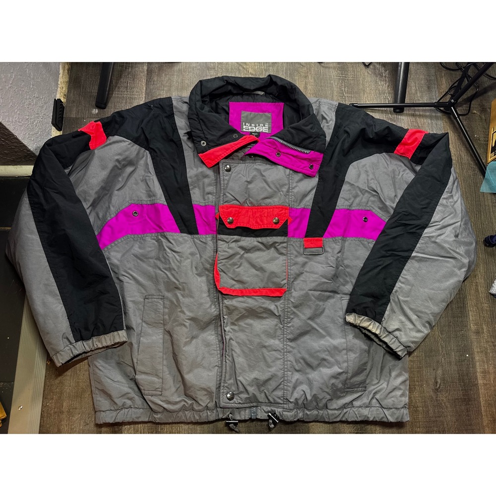 Vintage Inside Edge Ski Jacket Mens Large Colorblock Neon Pink Grey 90s Retro